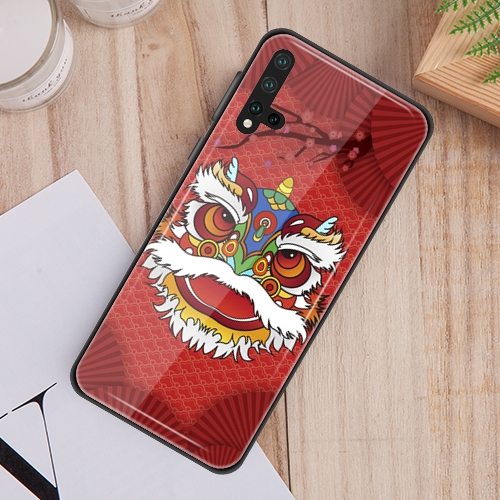 红色中国风背景的折扇与醒狮头像